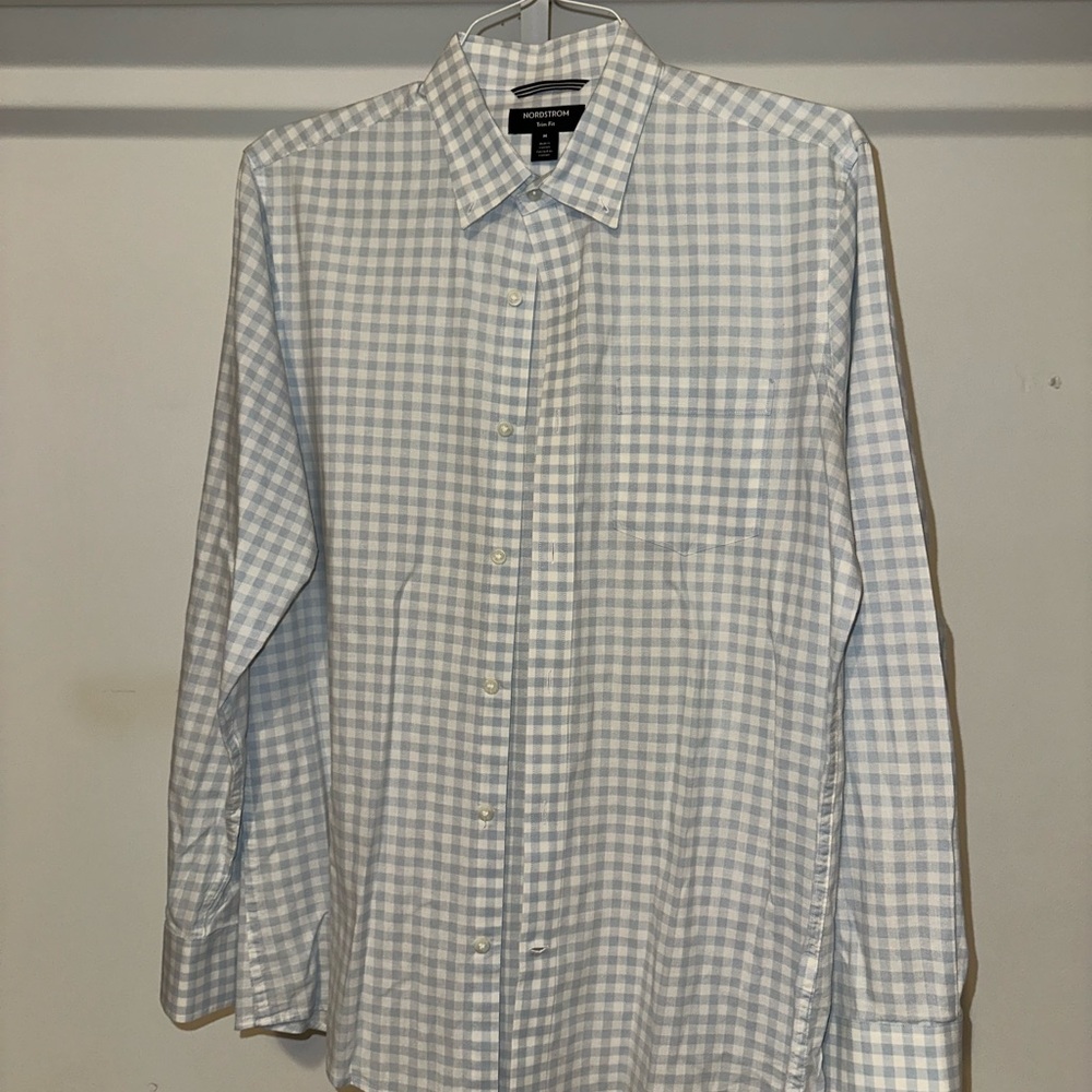 Men’s Nordstrom Light Blue Checkered Dress Shirt. BARELY WORN!!